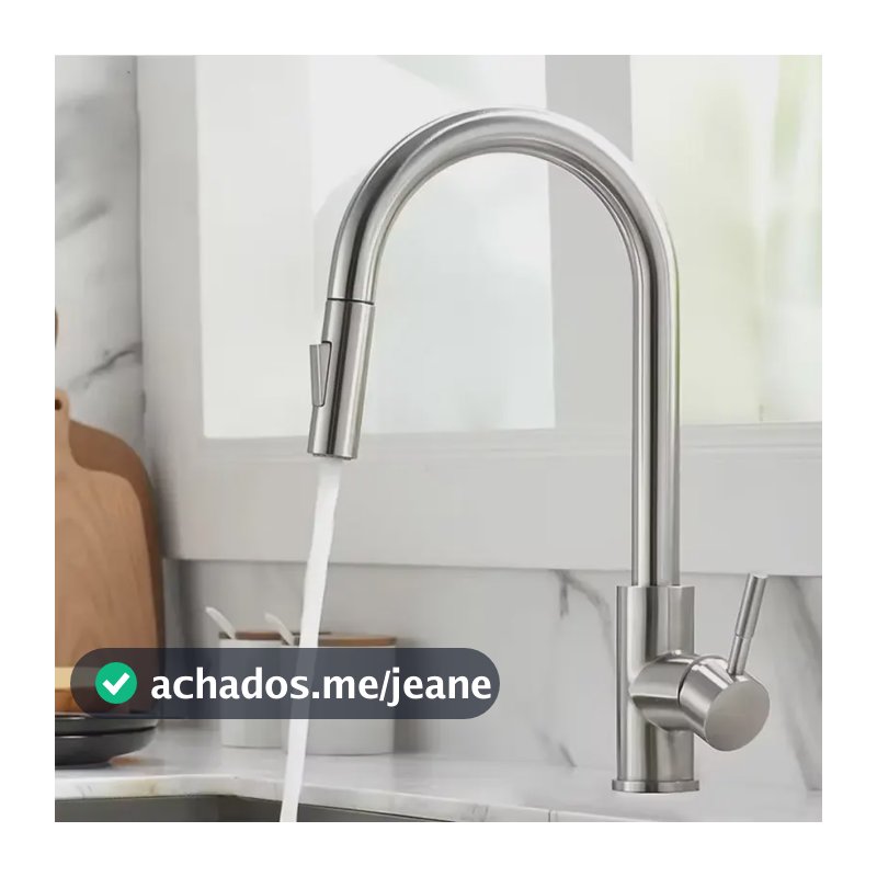Torneira Gourmet Monocomando Pia Cozinha Bancada Flexivel Acabamento Escovado Cor Prateado