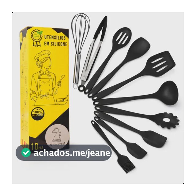 Conjunto Utensílios Profissional 10 Peças Cozinha Silicone Preto