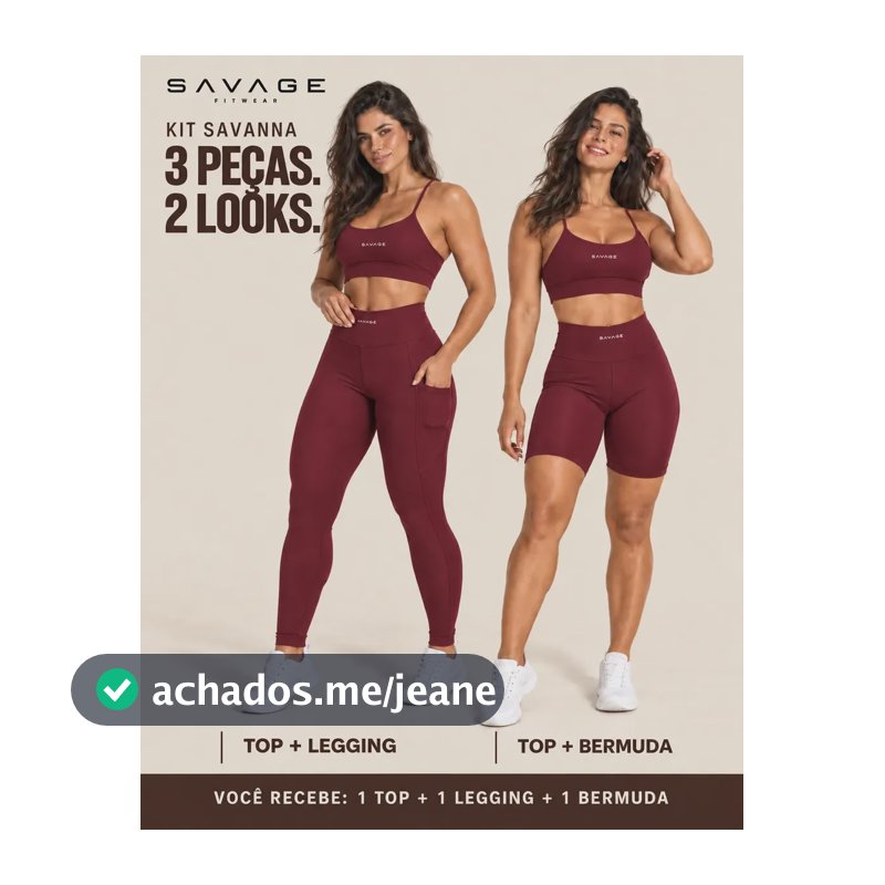 Kit Fitness Feminino: Calça Legging + Top + Shorts Cós Alto Bordô Liso M