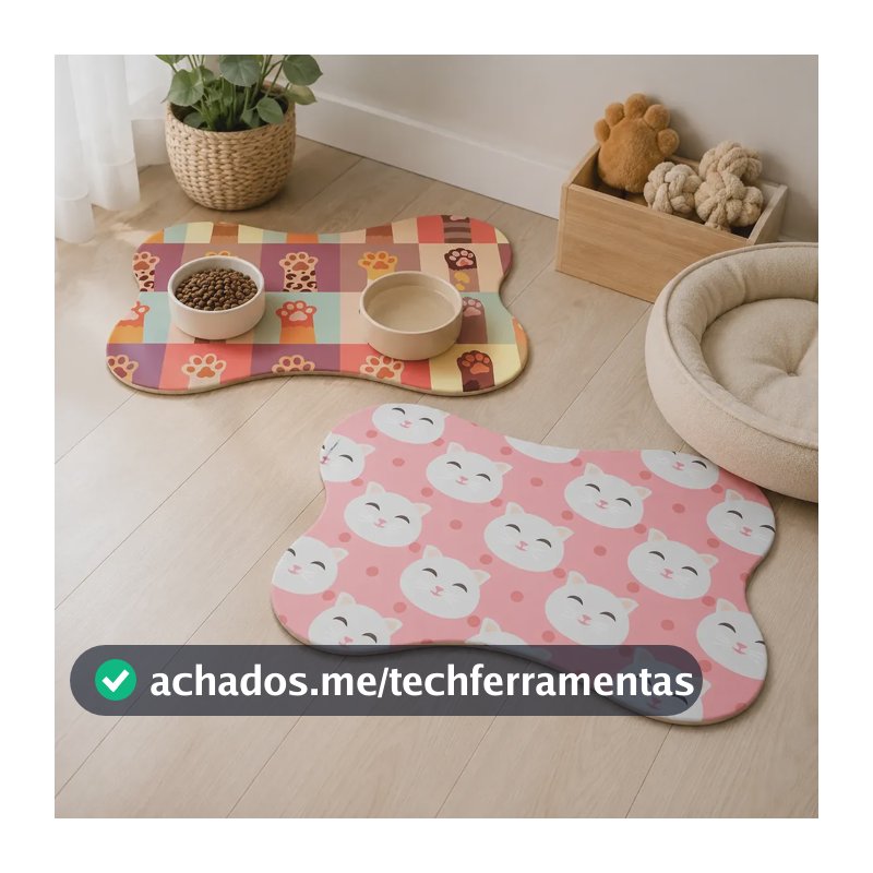 Kit 2 Tapete Pet Comedouro Antiderrapante Cães E Gatos 46x31 Coral-claro Gato /patinhas