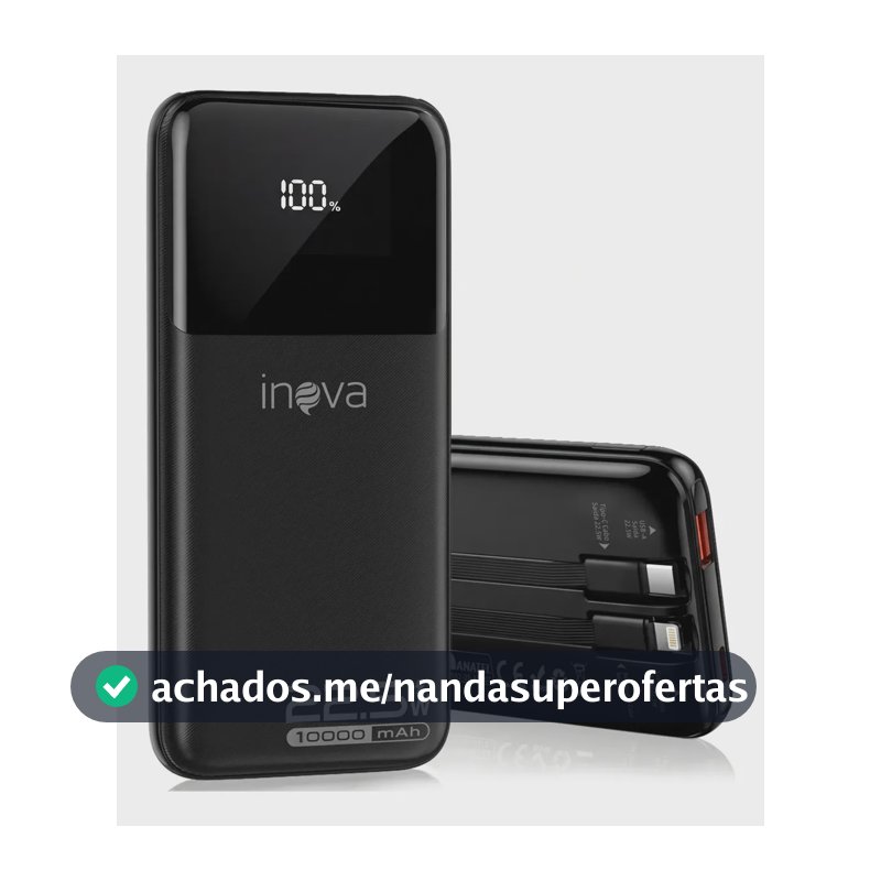 Carregador Portátil Inova Power Bank 10000mAh para iPhone e Samsung Com Carregamento Rápido de 22.5W