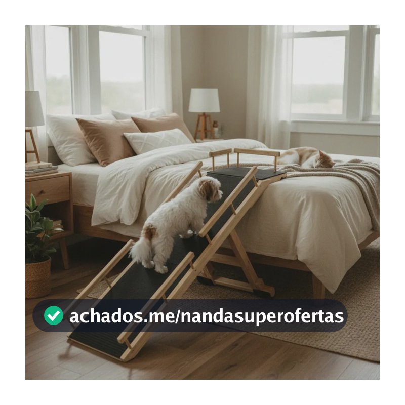 Rampa Escada Pet De Até 25 Kg Regulável Até 75 Cm Madeira Natural G