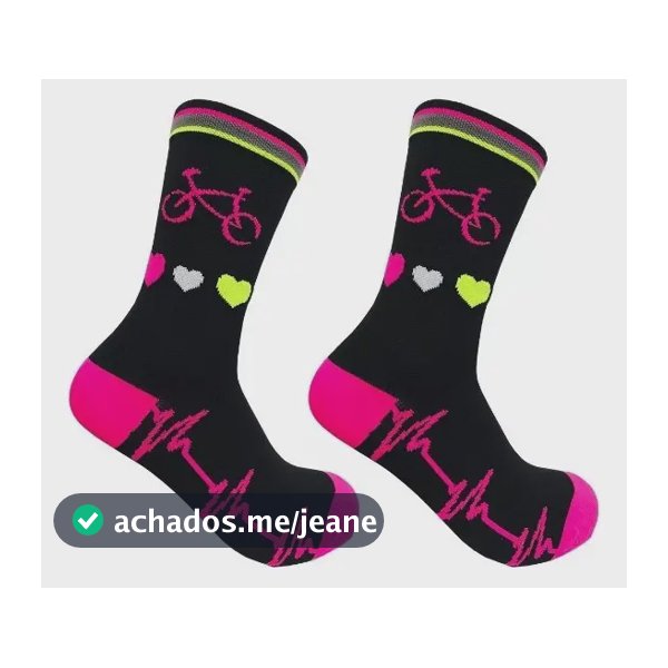 Meia Ciclismo Mtb Cano Longo Bike Coração Rosa Rosa 35br-40br