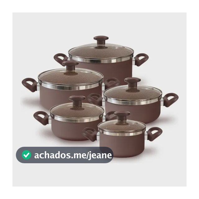 Conjunto Panelas Antiaderente 5 Peças Tampa De Vidro Marrom-escuro