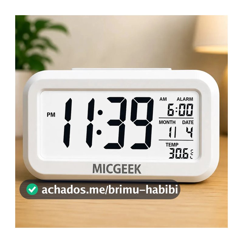 Relógio Digital Despertador Mesa Cabeceira Quarto Idoso Cor Branco MICGEEK