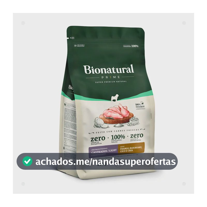Ração Seca Bionatural Prime Cão Castrado Light Frango Blueberry 2.5kg