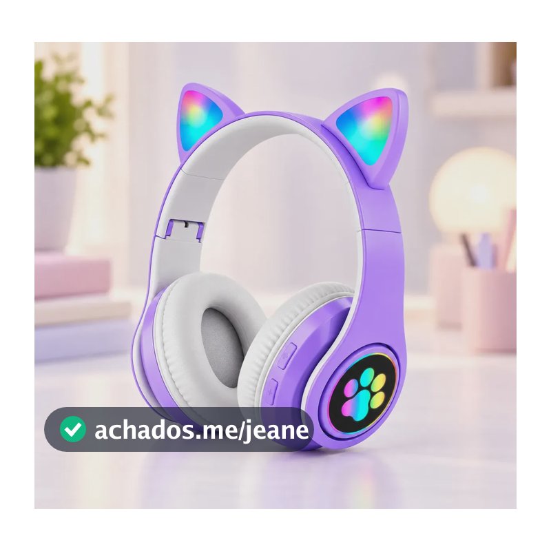 Fone De Ouvido Infantil Orelhas Gato Gatinho Bluetooth Sem Fio Roxo