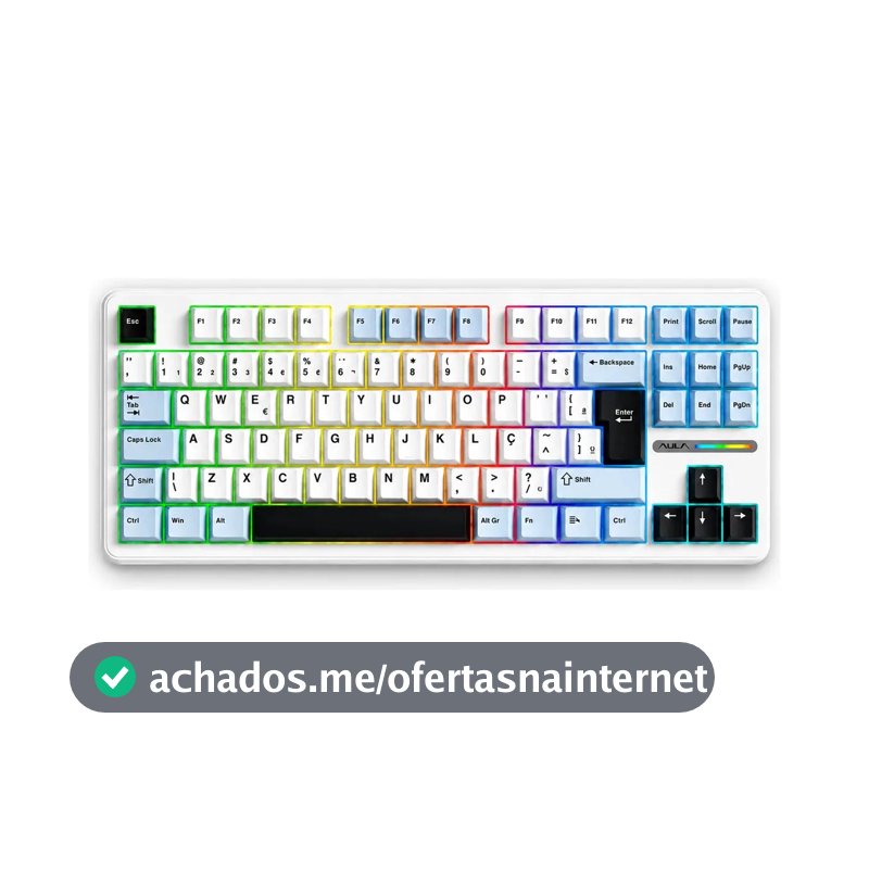 Teclado Mecânico Aula F87 Branco RGB Sem Fio Tri Mode Bluetooth 2.4GHz USB-C