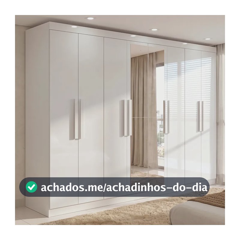 Guarda-roupa Casal Easy Slim 8 Portas Com Espelho Branco