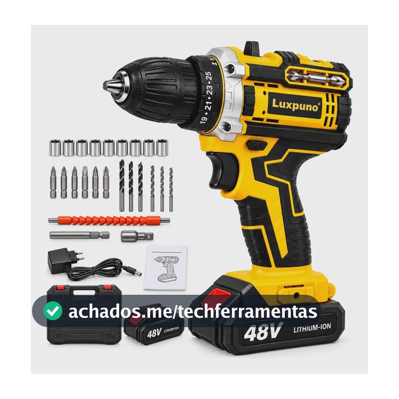 Parafusadeira Furadeira 48v Profissional Baterias Sem Fio 1 Baterias 127/220v 60 Hz