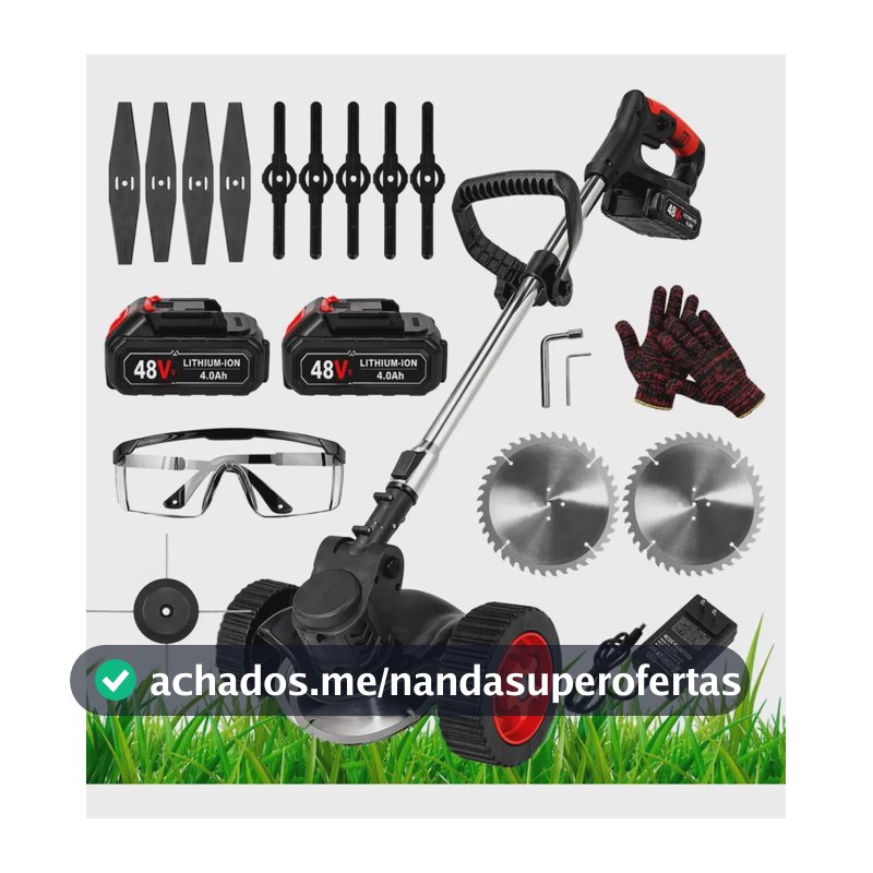 Cortador De Grama Elétrico Com Rodas 2 Bateria Roçadeira Recarregável Aparador Sem Fio Profissional Laminas