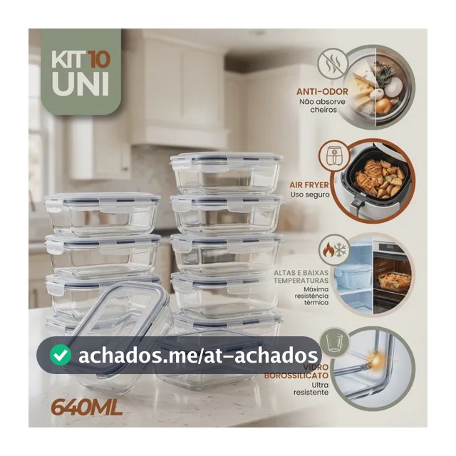 Kit 10 Pote De Vidro Marmita Hermético 640ml Freezer Fitness Rishon