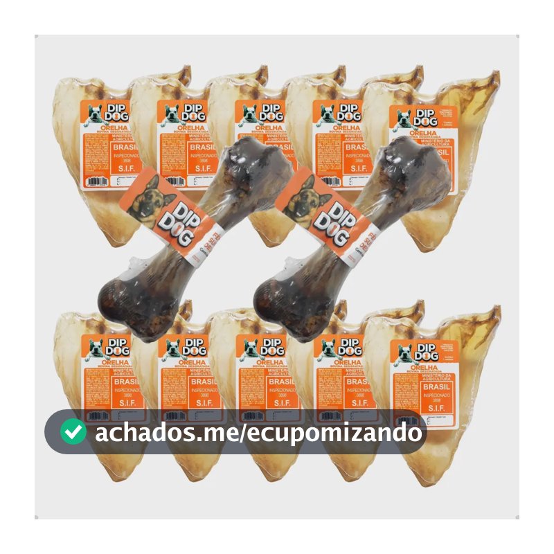 Kit 10 Modedor Natural Orelha Bovina Petisco E 2 Osso Fêmur Cor Bege