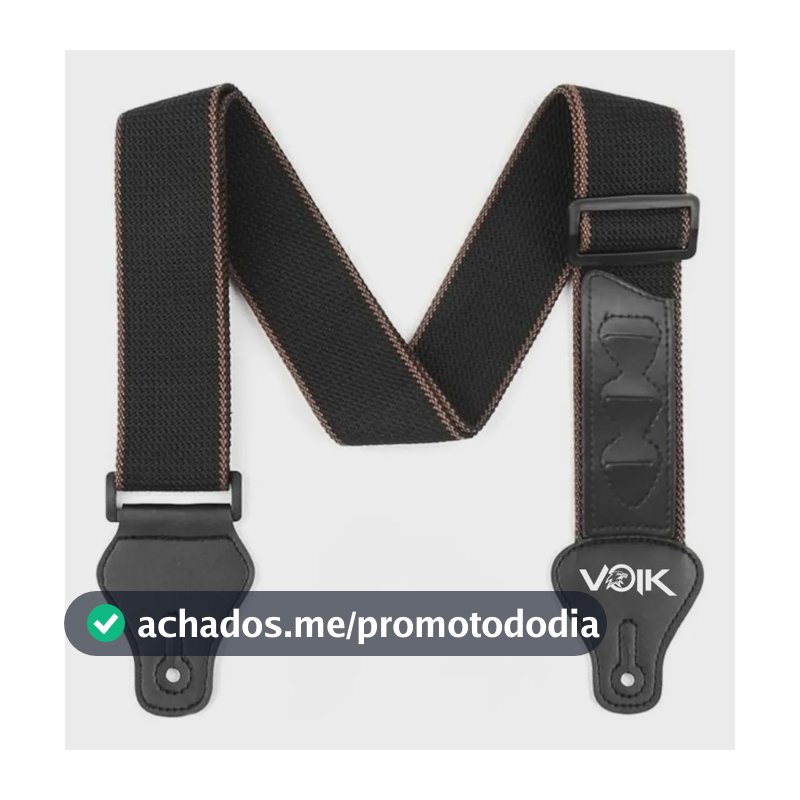 Correia Para Violão Guitarra Baixo Voik VCPP-13 Cor Preto Porta Palhetas Em Algodão e Couro Sintético Confortável Premium