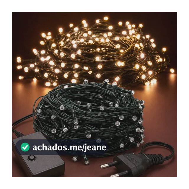 Cordão 200 Leds Pisca 20 Metros 8 Funções V8 Natal Fio Verde Branco Quente 220v