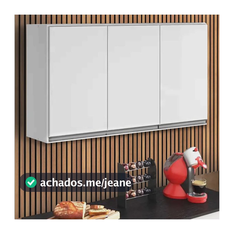 Armário Aéreo 120cm 3 Portas Suspenso Parede Cozinha Nicho Branco