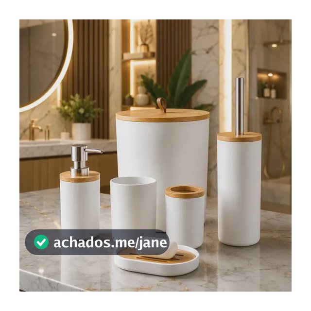 Kit Acessórios Banheiro 6 Peças Lixeira Escova Sanitária Dispenser Sabão Líquido Porta Escova Dente Saboneteira Cor Branco