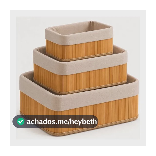 Kit 3 Cestos Organizadores De Bambu Retangulares Com Forro