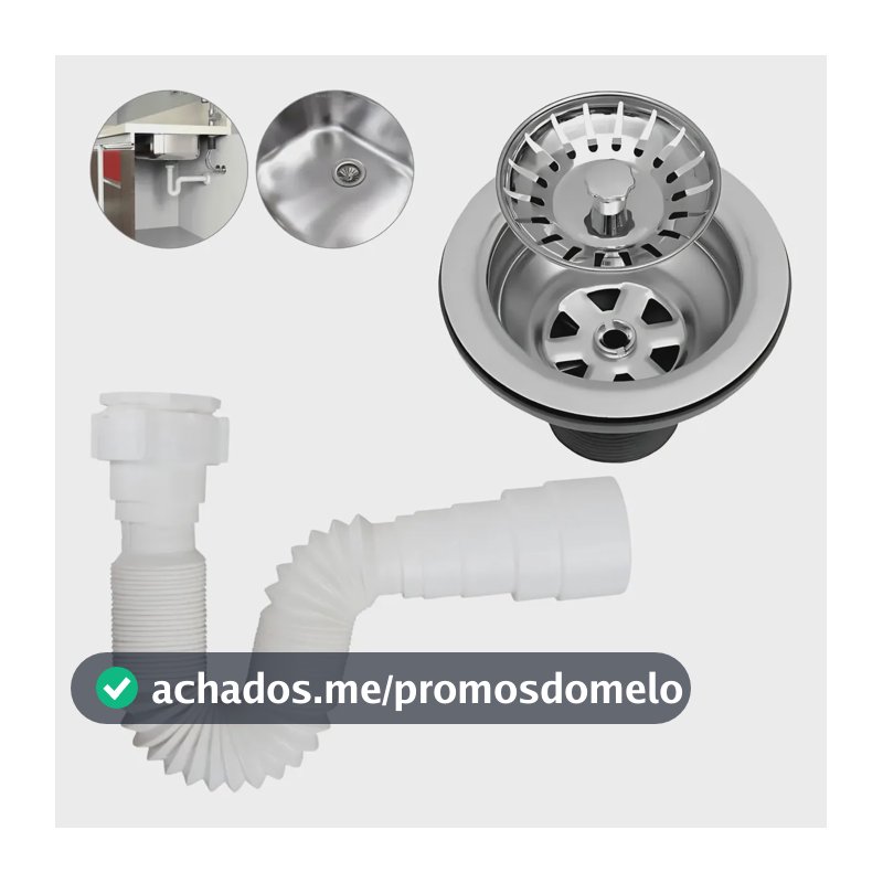 Kit Válvula Americana Inox 3.1/2 Sifão Flexível Branco 70cm Sifao Sanfonado Branco Flexivel