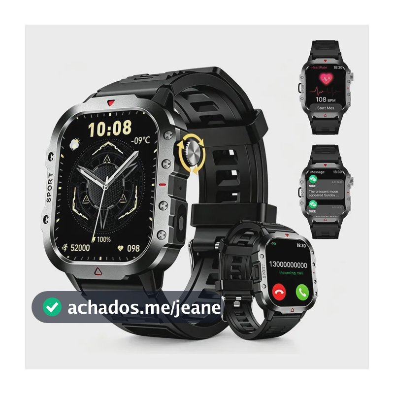 Smartwatch HANCDON H11 com GPS e Tela 2.01" IPS Masculino Feminino para Chamadas Bluetooth e 2 Pulseiras Compatível Android iOS