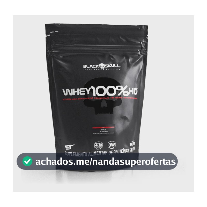 Proteína Black Skull Whey 100% HD em pó sabor Morango x 900g