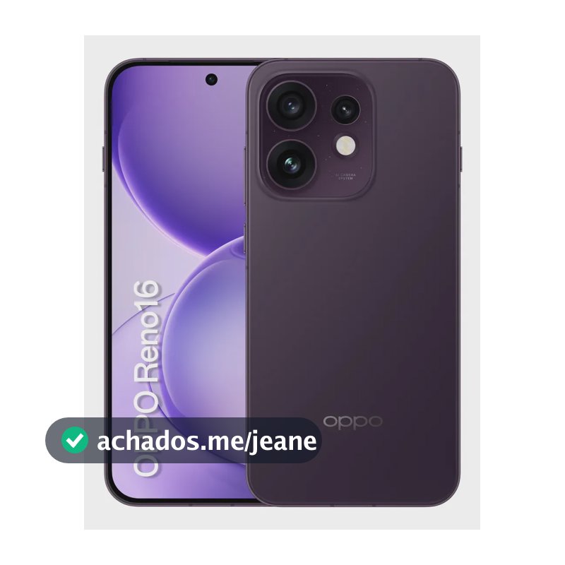 Smartphone OPPO Reno 16 5G, 512GB, 8GB RAM Física, 16GB RAM Virtual, Bateria 6000 mAh + 80W de Carregamento Rápido, 4 Câmeras de 50MP, Câmera Principal SONY IMX882, NFC, IP69K Violeta Crepúsculo