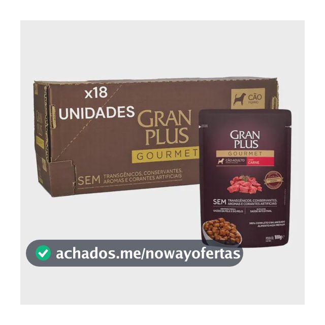 Sachê Gran plus Carne Cães Adultos caixa com 18 Sachês, 100g cada