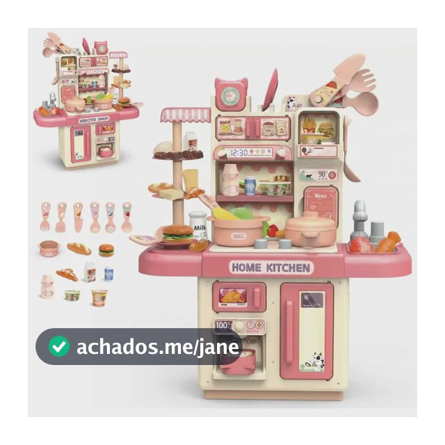 Cozinha Infantil Brinquedo Com Luz 33 Acessórios Sai Água Rosa