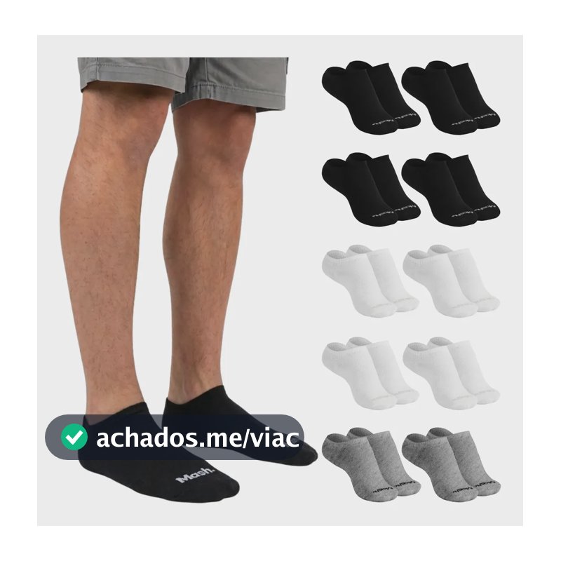 Kit 10 Pares Meia Invisível Soquete Algodão Confortável Mash G ( 39 A 44 ) 4 Preto - 2 Cinza - 4 Branco Meia Invisível Meia Cano... Meia Masculina Meia Feminina Meia Algodão