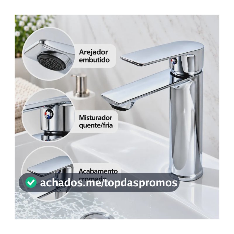 Torneira para Banheiro Monocomando Bica Baixa Cromado Com Arejador Quente e Fria