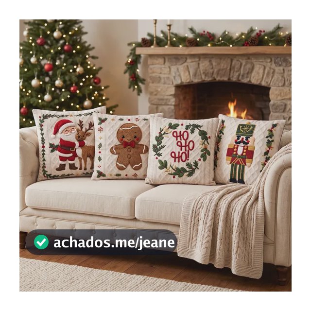 Kit 4 Capas De Almofadas Natal Tecido Suede Aveludado Macio Natal Crochê
