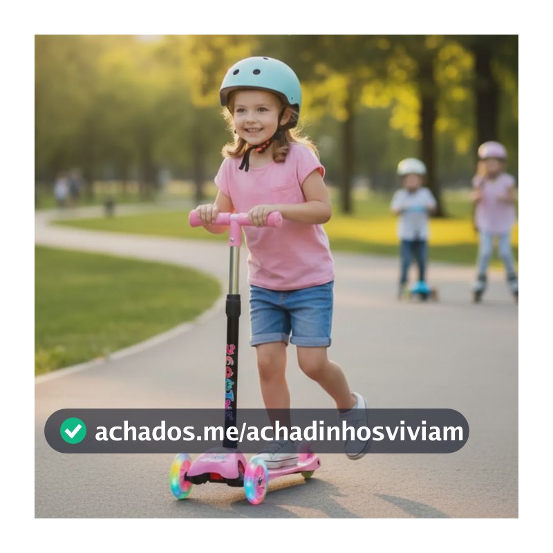 Patinete Infantil Dobrável 3 Rodinhas De Led Ajustável Rosa Coelho