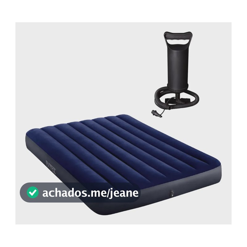Colchão Inflável Para Casal Intex + Bomba De Ar Manual Intex Cor Azul