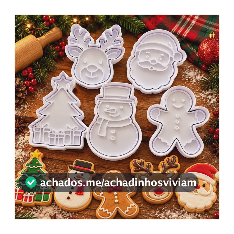 Kit 5 Cortador Marcador Cookie Natal Papai Noel Presente Branco