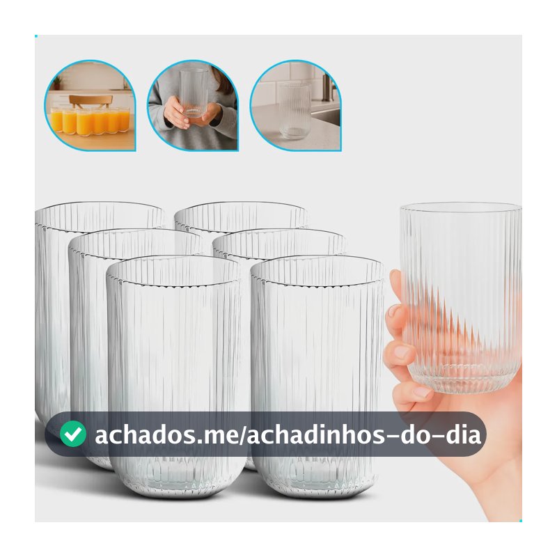 Jogo 6 Copos De Vidro Canelado Cameratta Agua Suco 420ml Transparente