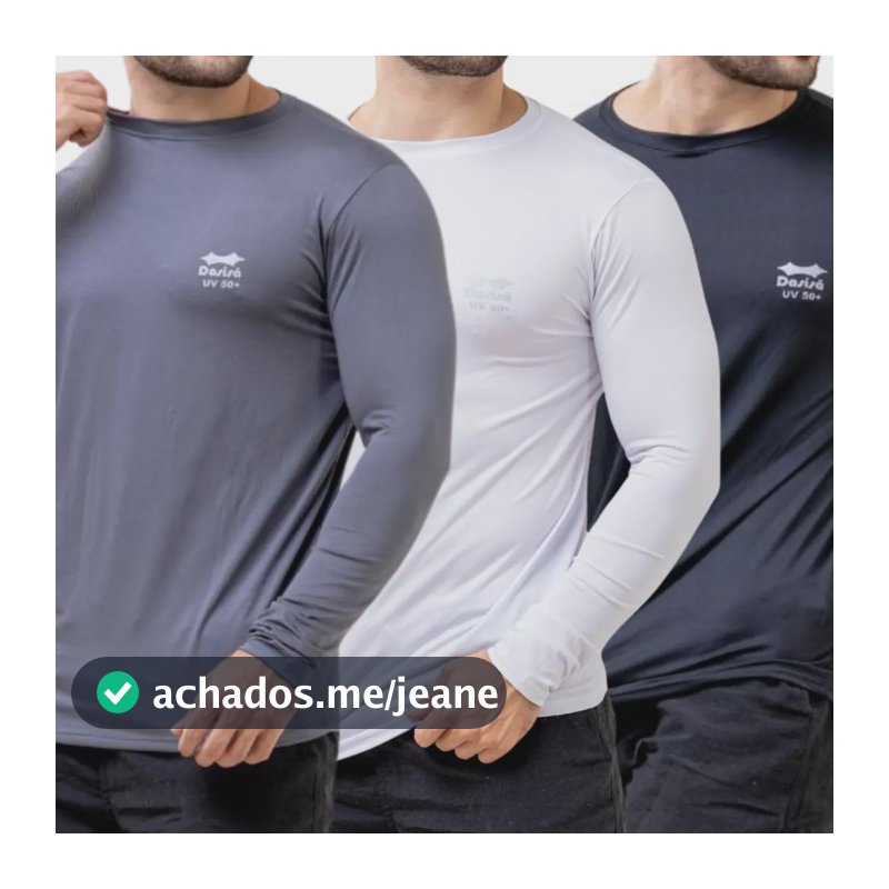 Kit 3 Camiseta Térmica Segunda Pele Proteção Solar Uv Branco-cinza-preto Gg