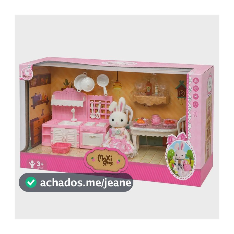 Casinha Boneca Coelho Brinquedo Infantil Mini Cenários Móveis Acessórios Coleção HopJoy Maxi Toys - Mini Cozinha