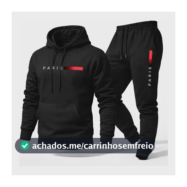 Conjunto Moletom Canguru Com Capuz E Calça Jogger Paris Gg Preto