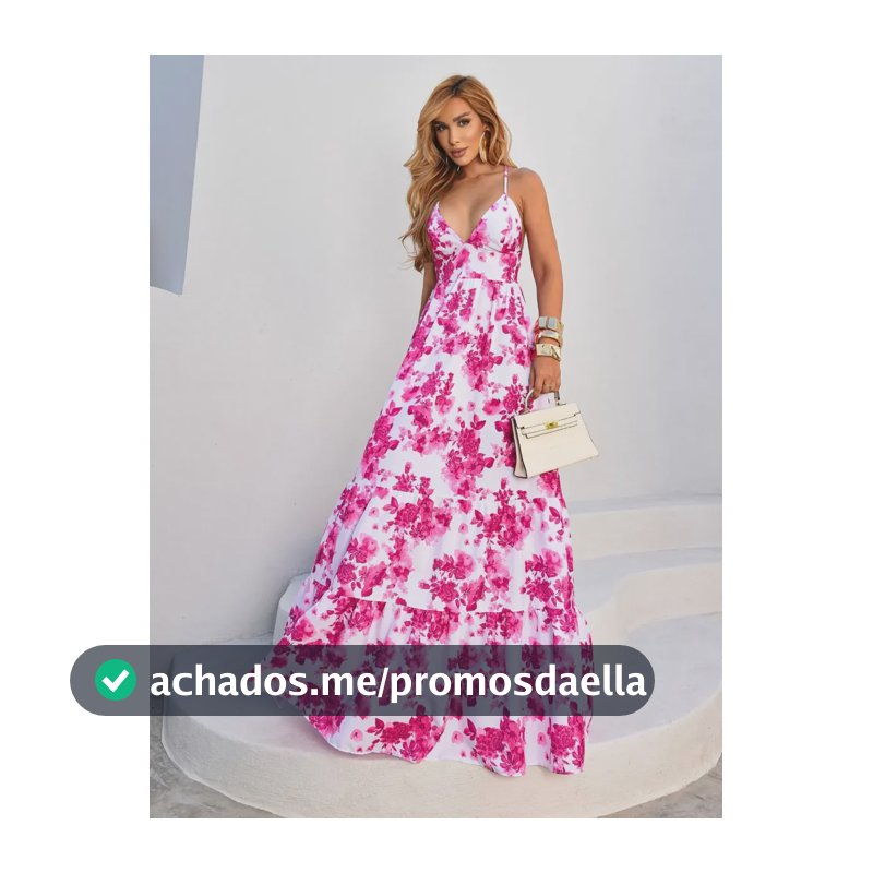Vestido Longo Feminino Floral Estampado Alcinha Decote Verão Estampa Rosa Cor 36 - 42