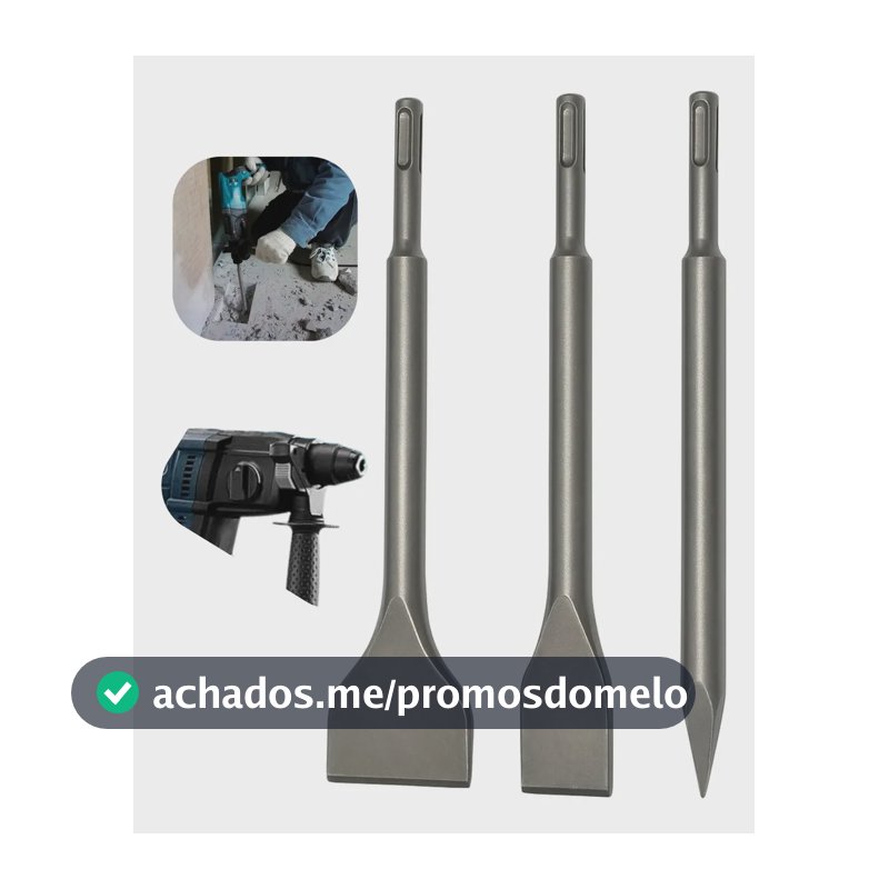 Kit Sds Plus Martelete Ponteiro E Talhadeiras Jogo 3 Peças 20mm E 40mm Profissional