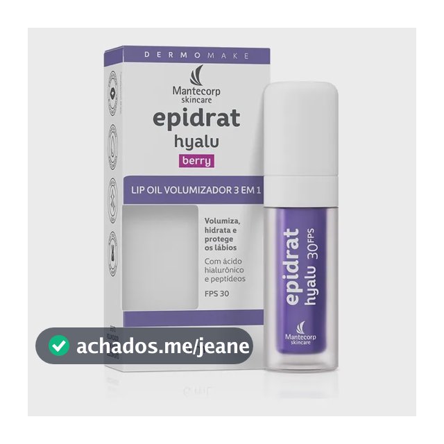 Lip Oil Labial Mantecorp Epidrat Hyalu Berry Volumizador com Ácido Hialurônico e FPS 30 16g