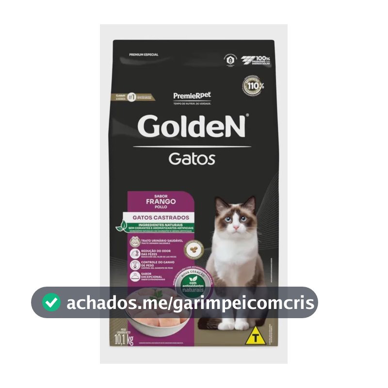 Ração Golden P/ Gato Castrado Adulto Sabor Frango 10,1kg