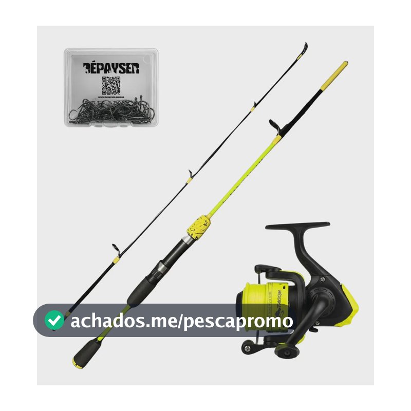Kit Pesca Vara Molinete Linha Anzol Vara 1,35m + 1 Molinete Linha Resistente + 10 Anzol Chinu Kit Cor Amarelo