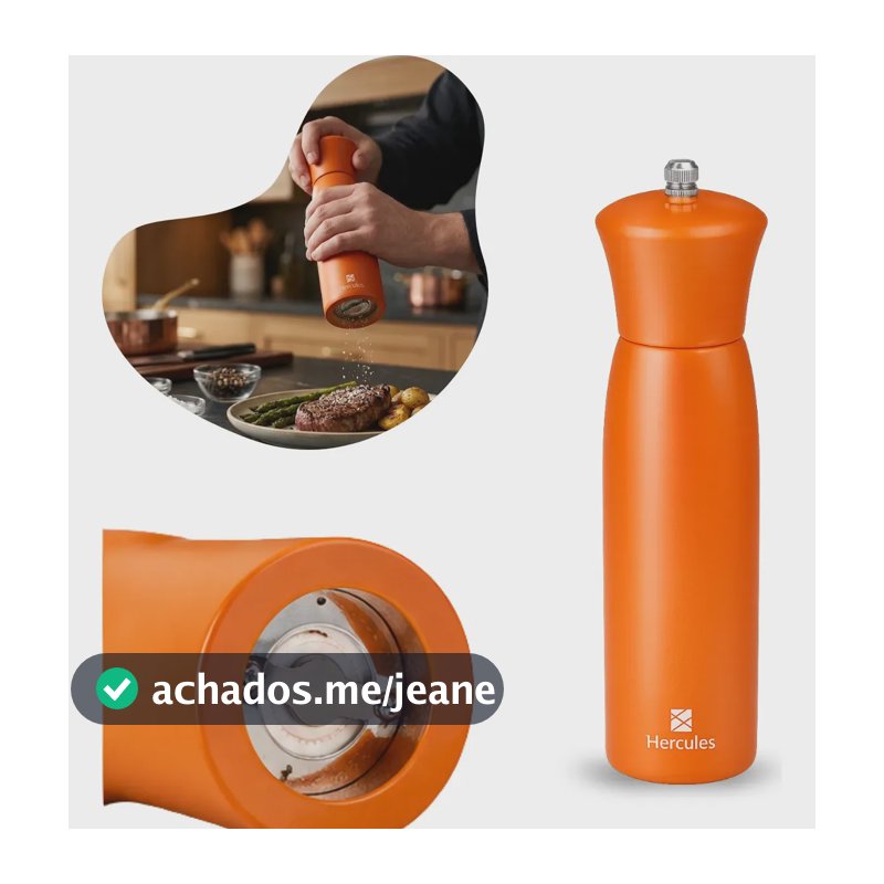 Moedor de Sal e Pimenta Hercules Studio 20cm Laranja Corpo Madeira Mecanismo Moagem Cerâmico