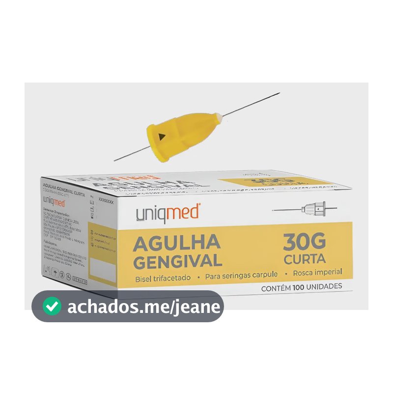 Agulha Gengival Curta 30g Carpule 0,30x25 - Uniqmed Cx 100un