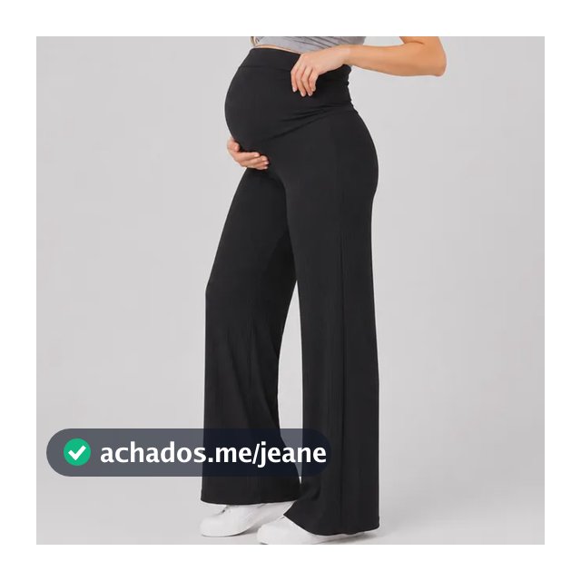 Calça Pantalona Gestante Canelada Cós Dobrável Anatômico