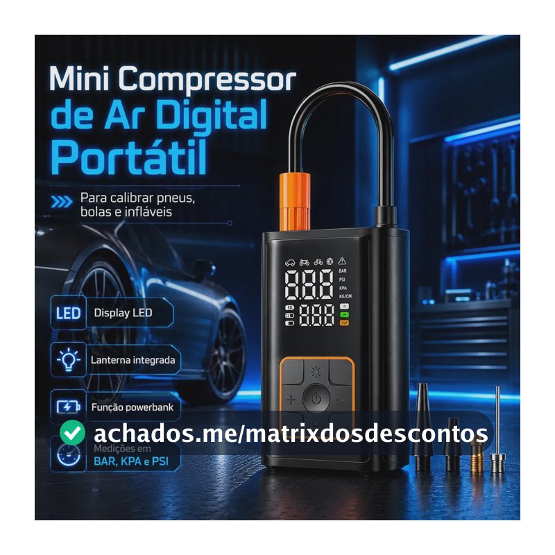 Mini Compressor Digital Portátil Bomba De Encher Pneus Bola Inflável Para Carro Moto Bicicleta Com Calibrador De Ar Preto