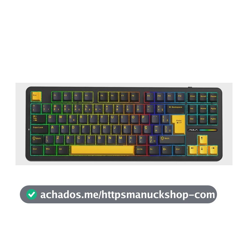 Teclado Mecânico Aula F87 Sem Fio Wireless Bt Hotswap Abnt2 Preto Português Brasil