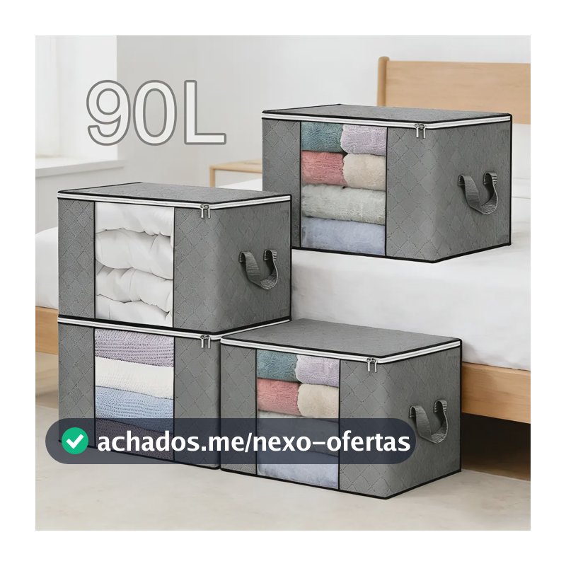 Kit 4un Saco Organizador Edredon Cobertor Multiuso Dobrável Cinza