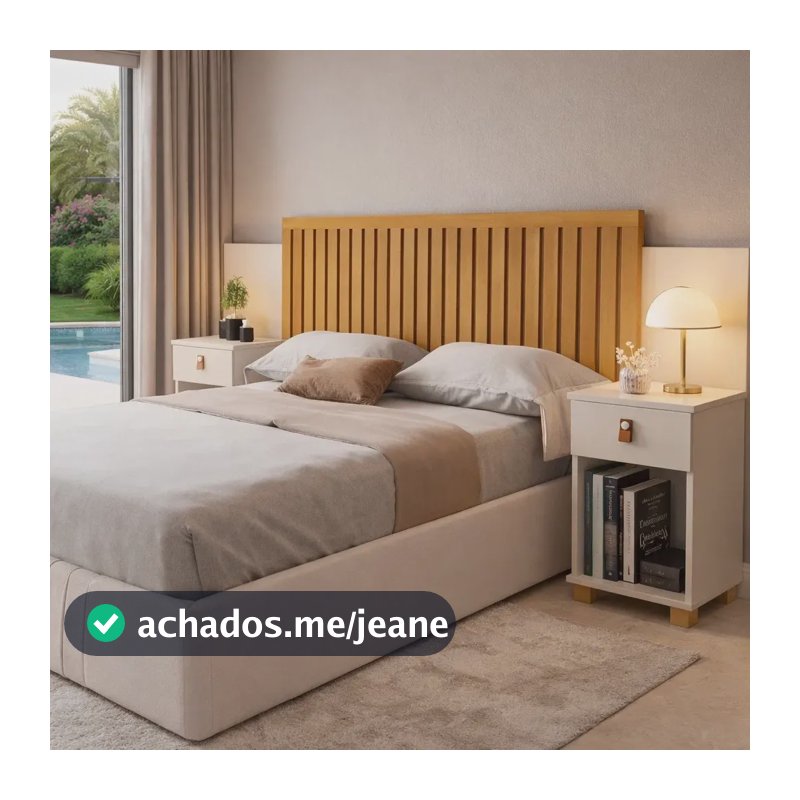 Cabeceira Ripada Casal E Queen Com Criado E Gaveta Anubis Nature/off White